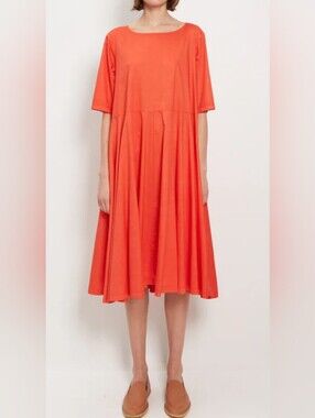 Manuelle Guibal Paris Keya Cotton Midi Dress Size 0 Oversized Red A-Line
